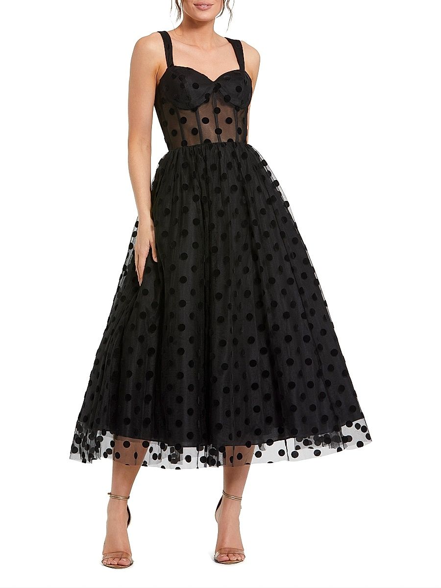 Women's Petite Leena 2 Polka Dot A-Line Midi-Dress - Black - Size Petite 14