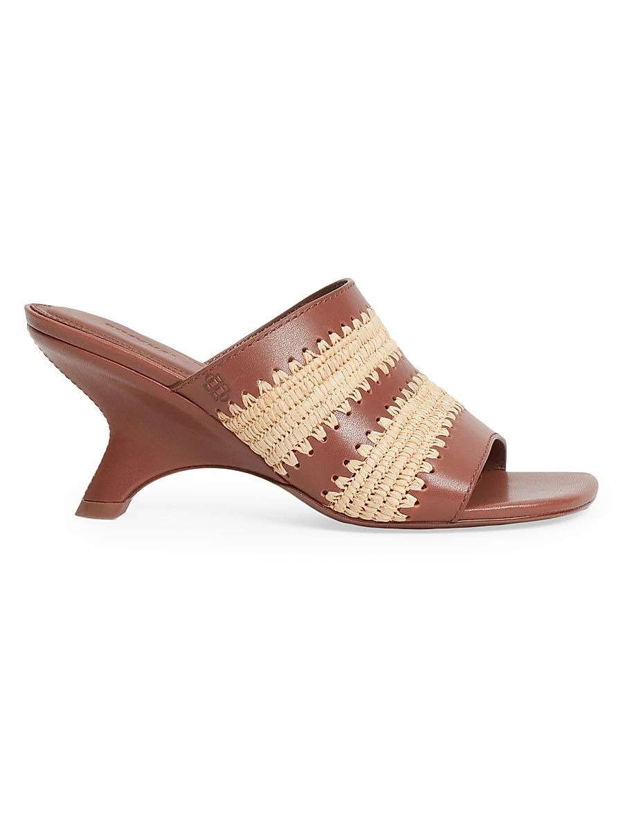 Women's Shadow 75MM Raffia & Leather Mule Sandals - Sable - Size 6