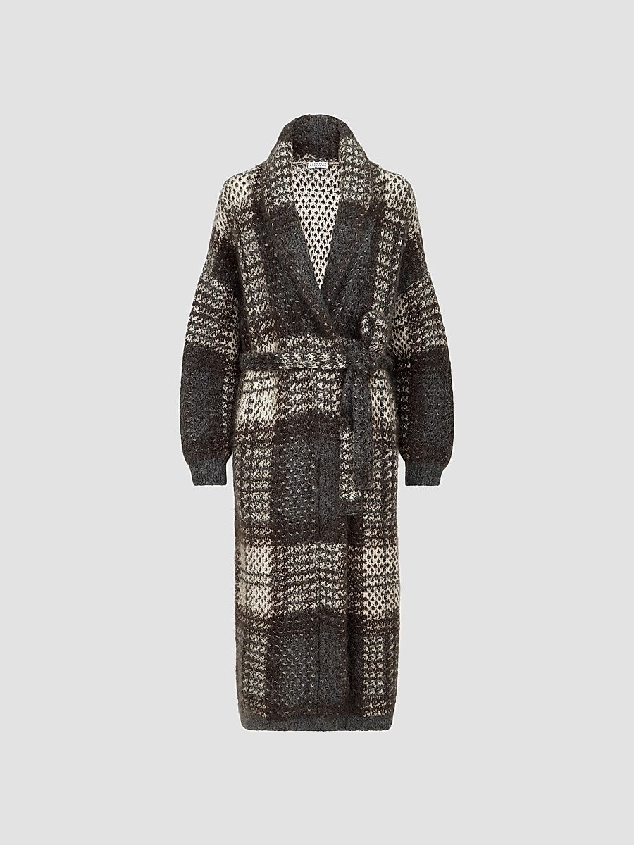 Women's Dazzling Tartan Double Knit Coat - Anthracite - Size Large