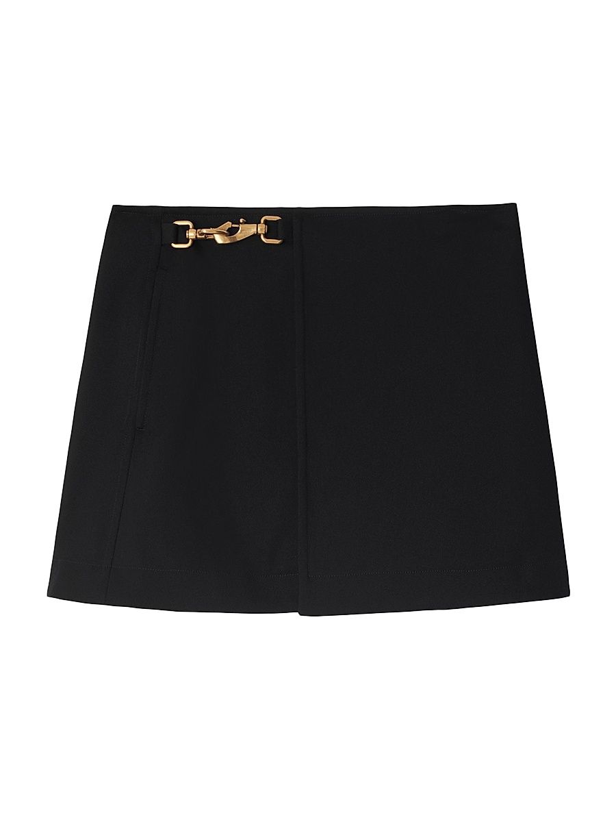 Women's Lobster Clasp-Fastened Wool Miniskirt - Black - Size 6