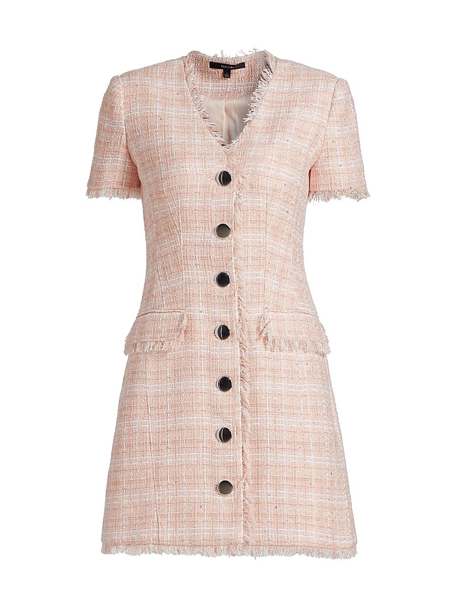 Women's Phoebe Tweed Short-Sleeve Minidress - Pink Sand - Size 14