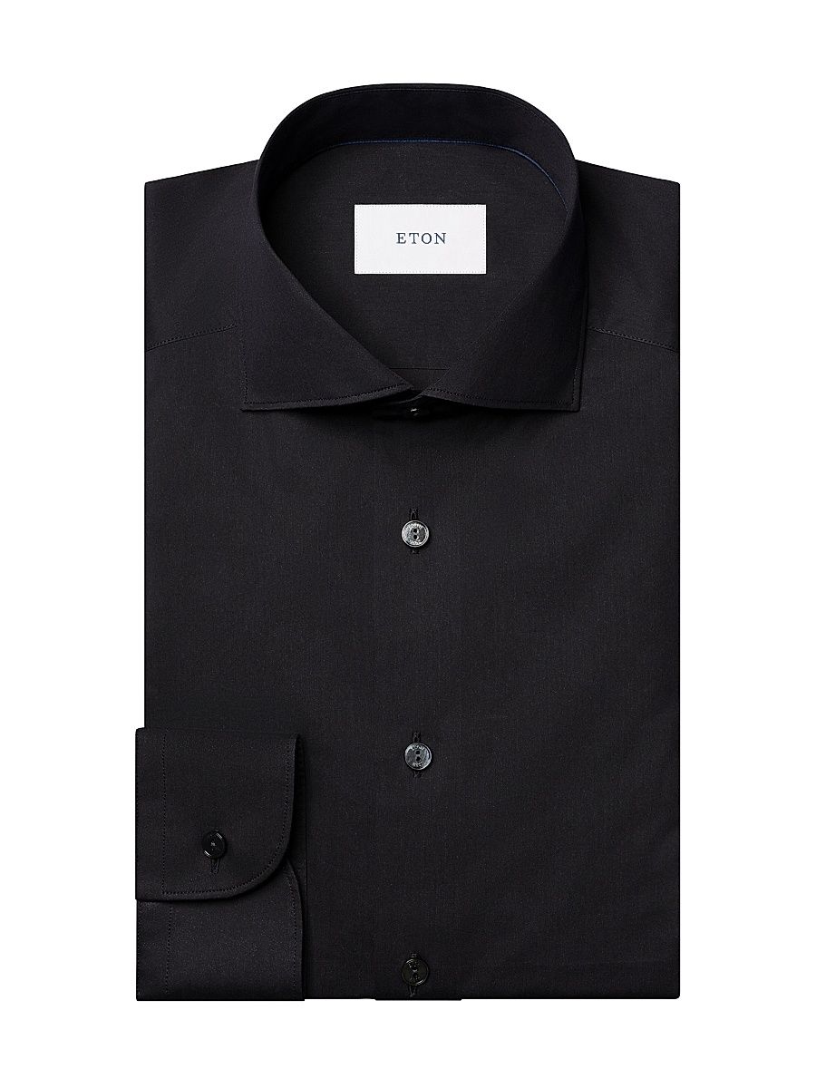 Men's Contemporary-Fit Solid Cotton-Silk Shirt - Black - Size 17.5