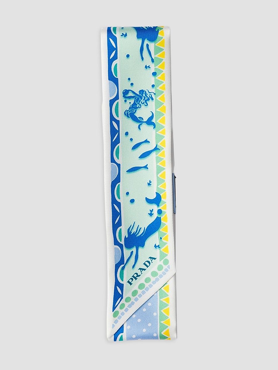 Women's Printed Silk Twill Skinny Scarf - Blue Multi