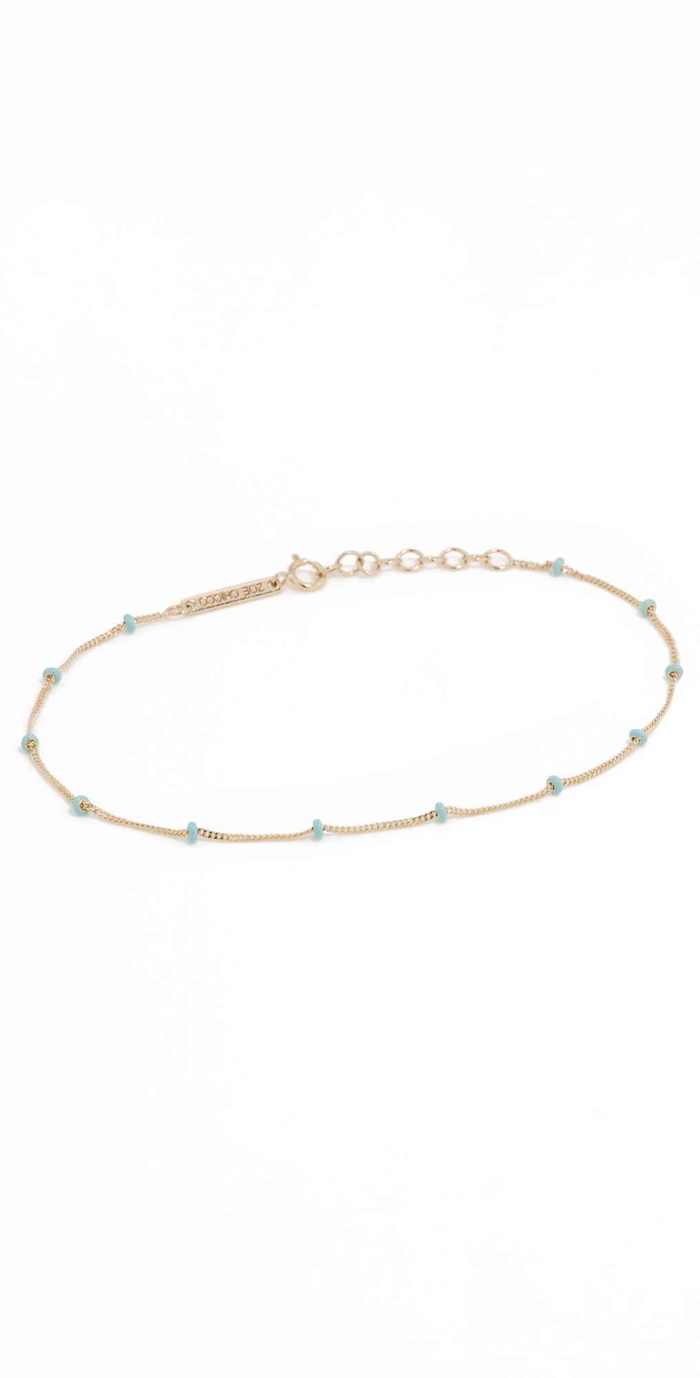 Zoe Chicco 14k Enamel Satellite Chain Anklet Turquoise One Size