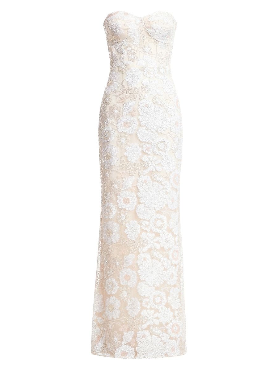 Women's Vada Sequined Sheath Gown - Off White Multi - Size XL