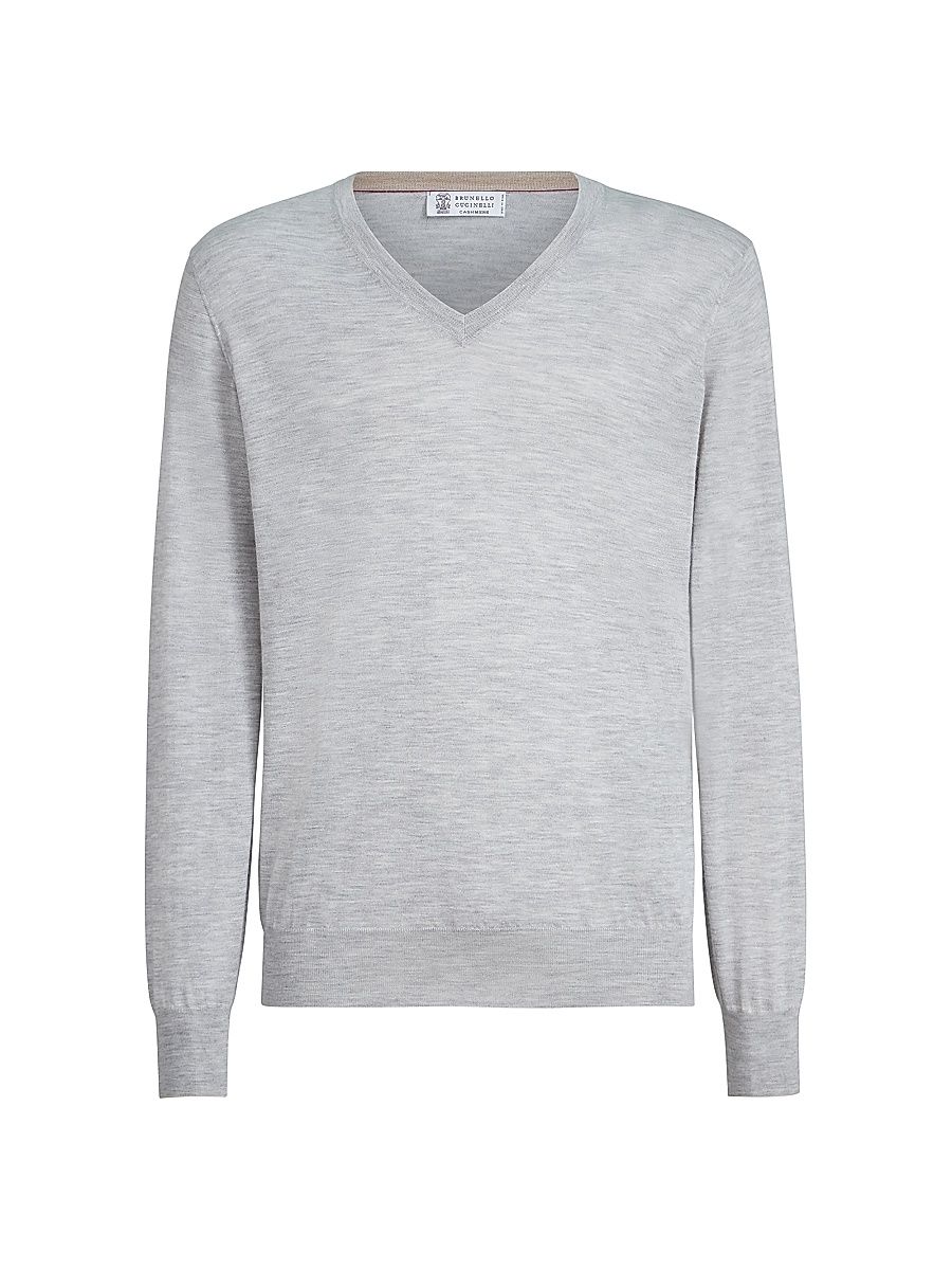 Men's Cashmere and Silk Lightweight Sweater - Pebble - Size 48