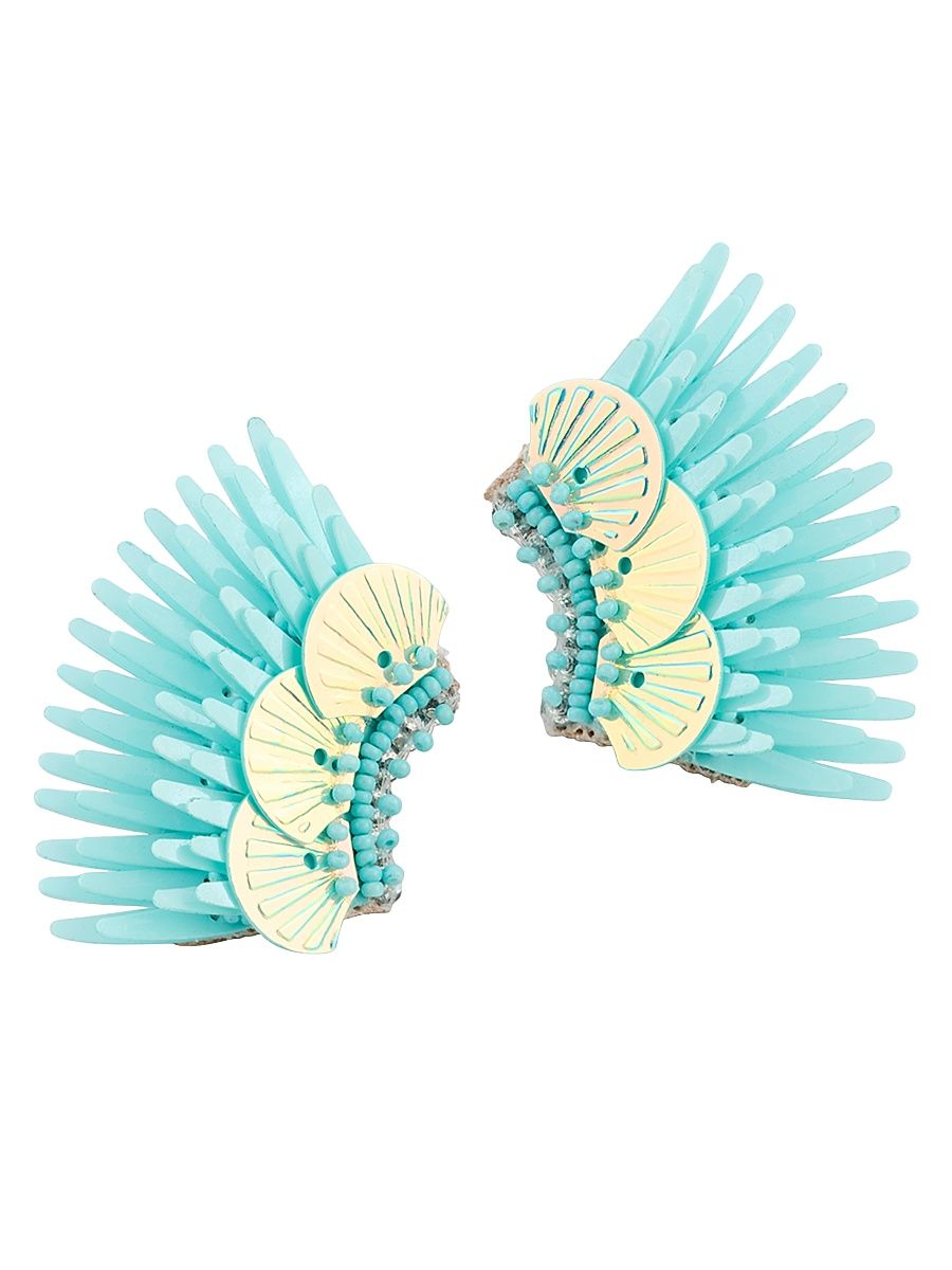 Women's Mini Madeline Leather, Bead & Sequin Statement Earrings - Blue