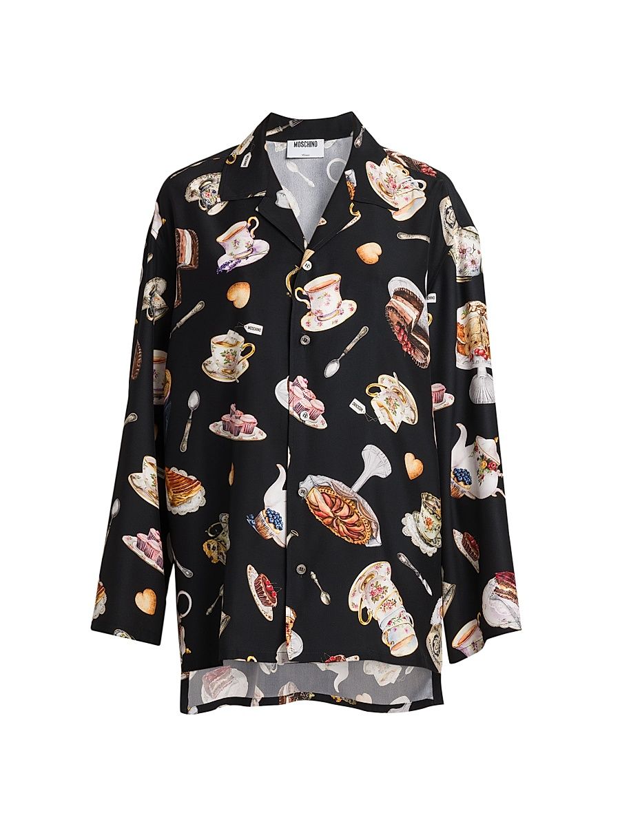 Women's High Tea Print Silk Blouse - Multi Black - Size 6