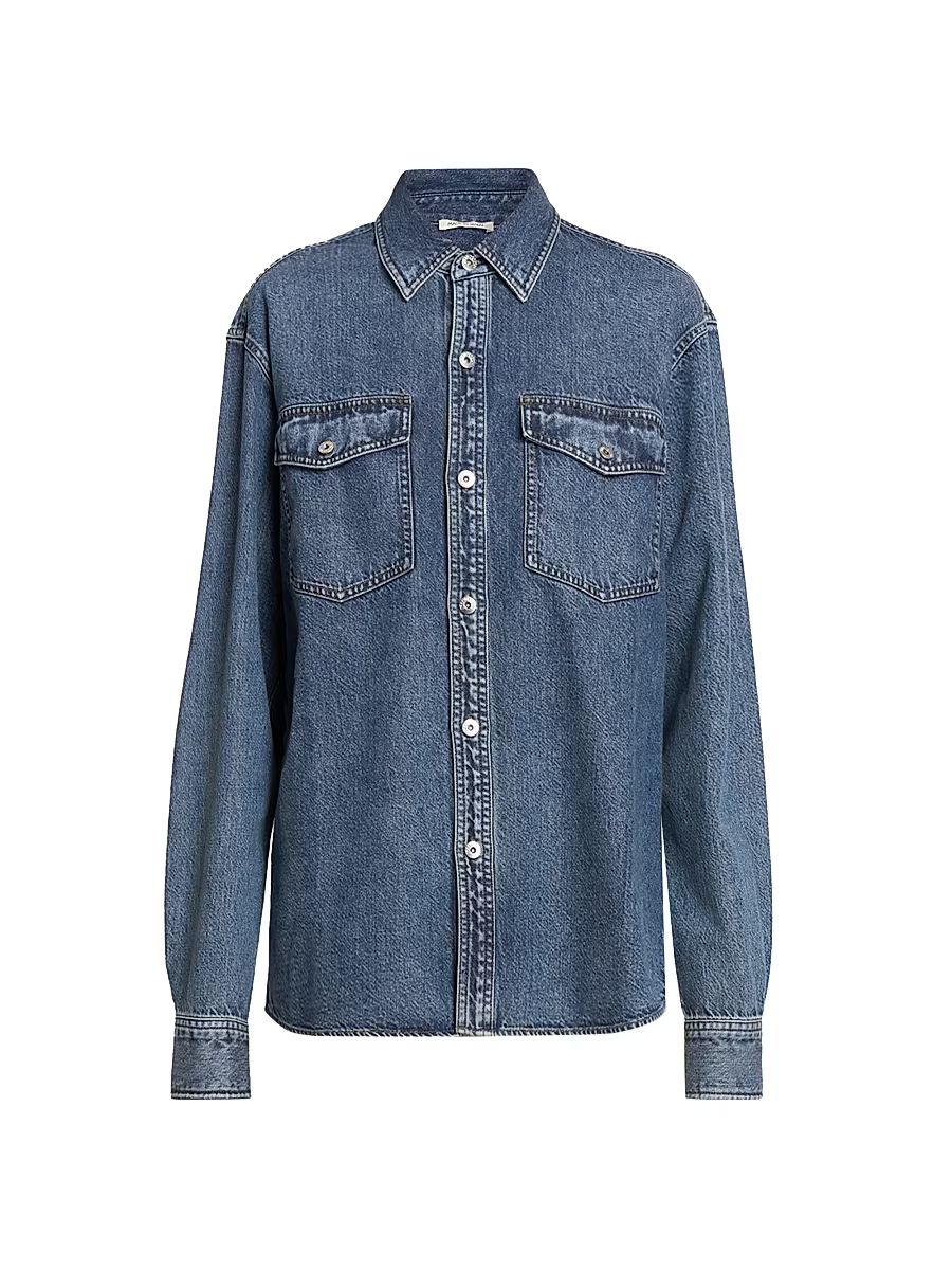 Women's Cotton Oversized Shirt - Mid Blue - Size XL