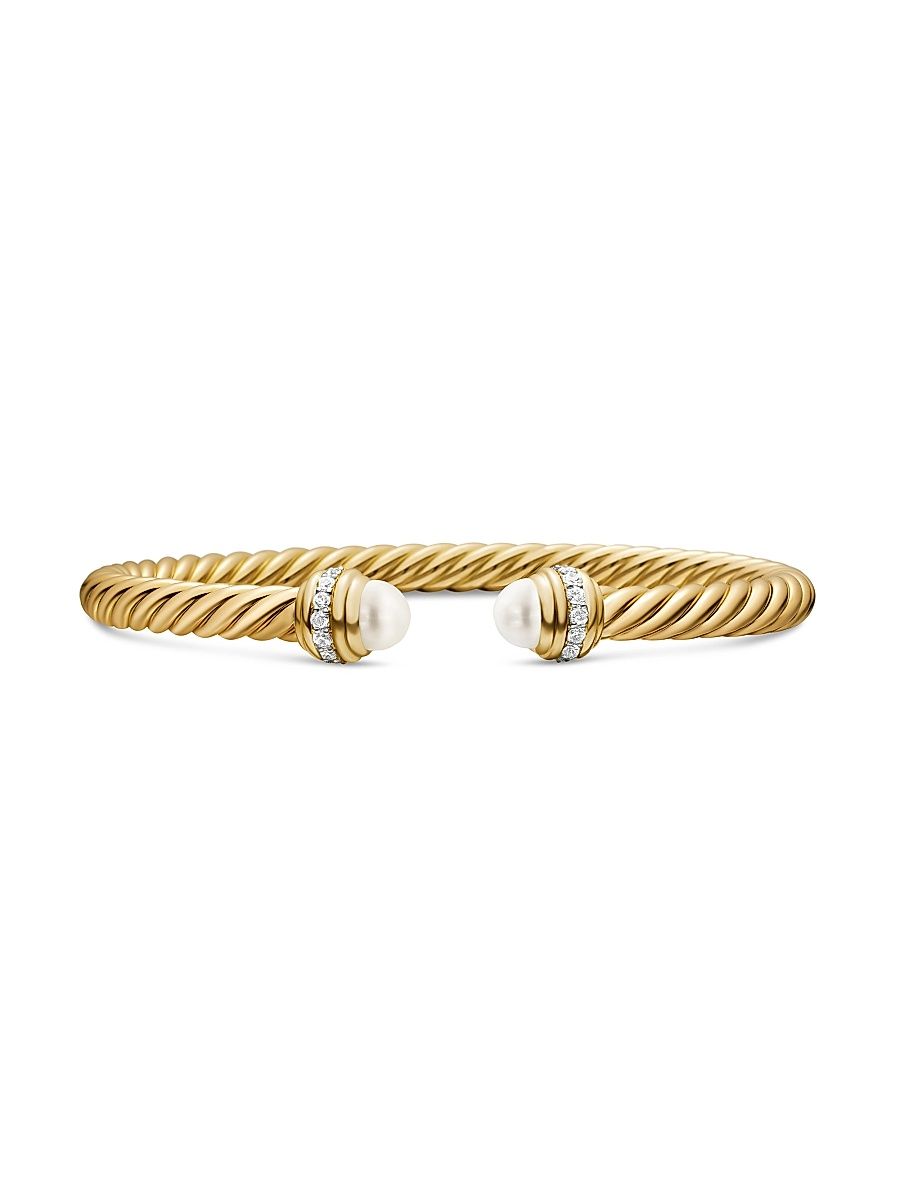 Women's Classic Cablespira Bracelet in 18K Yellow Gold - Pearl - Size Medium
