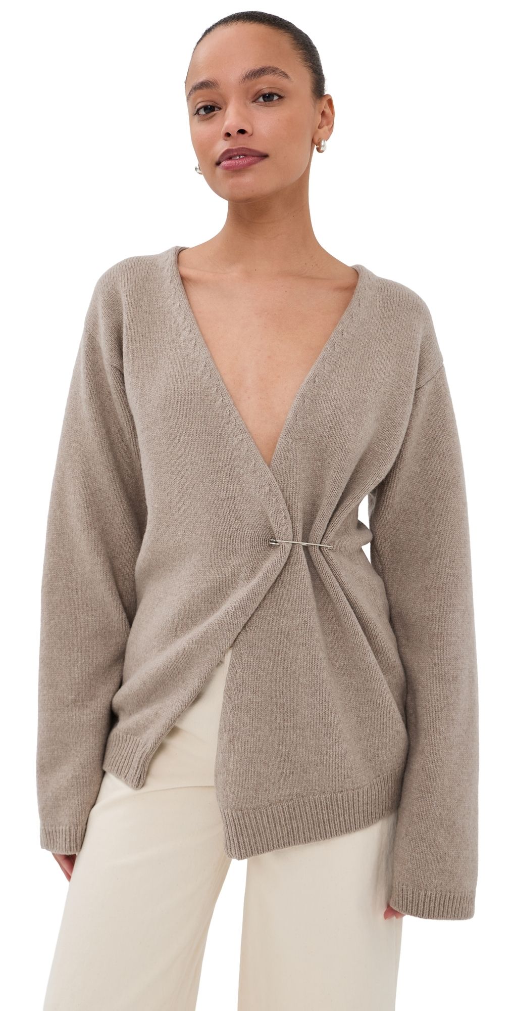 Róhe Off-Shoulder Wrap Cardigan Light Taupe 42