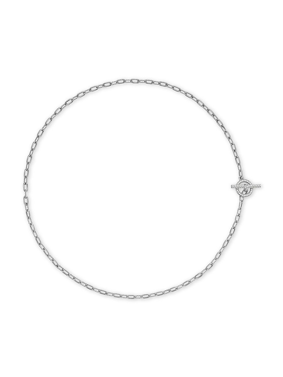 Women's Madison Pavé Diamond Toggle Chain Necklace in Sterling Silver, 3MM - Diamond - Size 17
