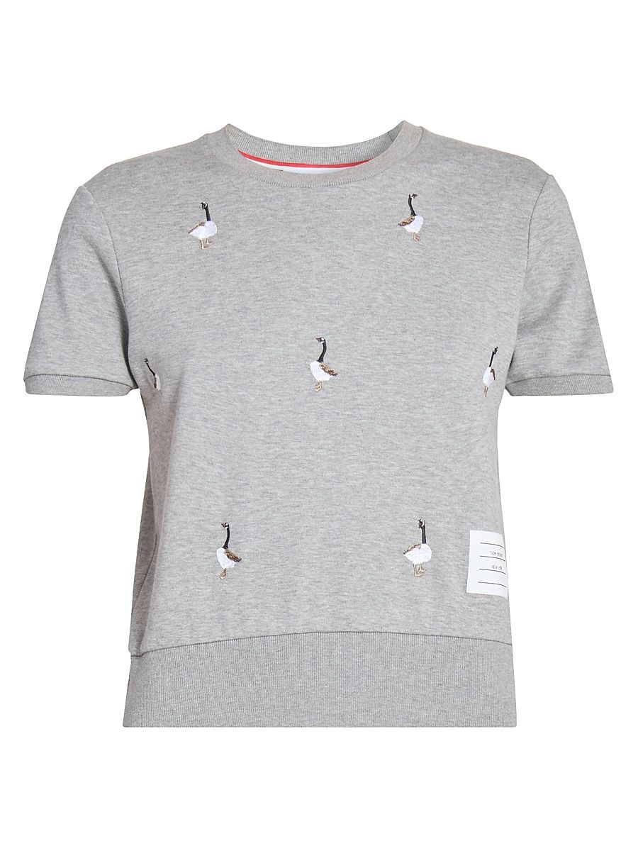 Women's Goose-Printed Cotton T-Shirt - Light Grey - Size 10