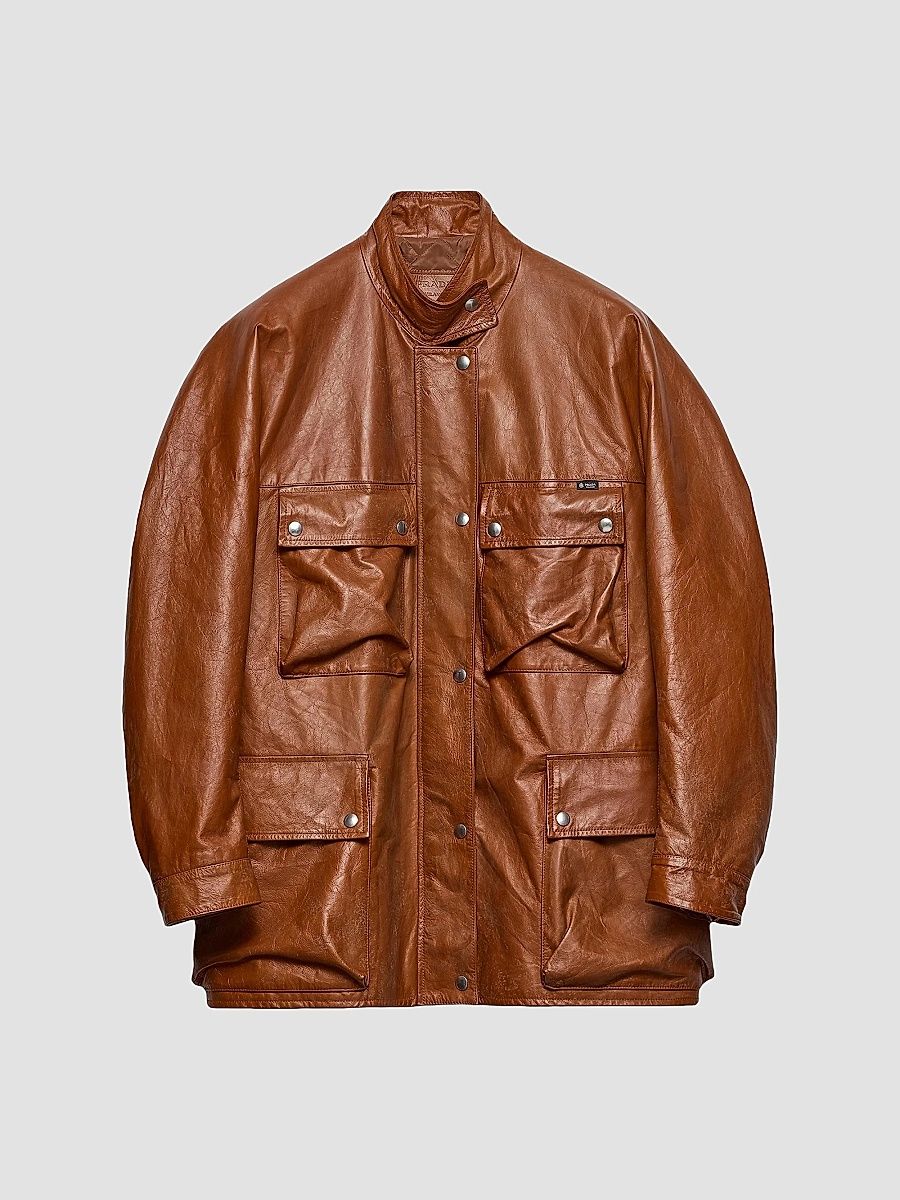 Prada Women's Antiqued Leather Caban Jacket - Brown - Size 4