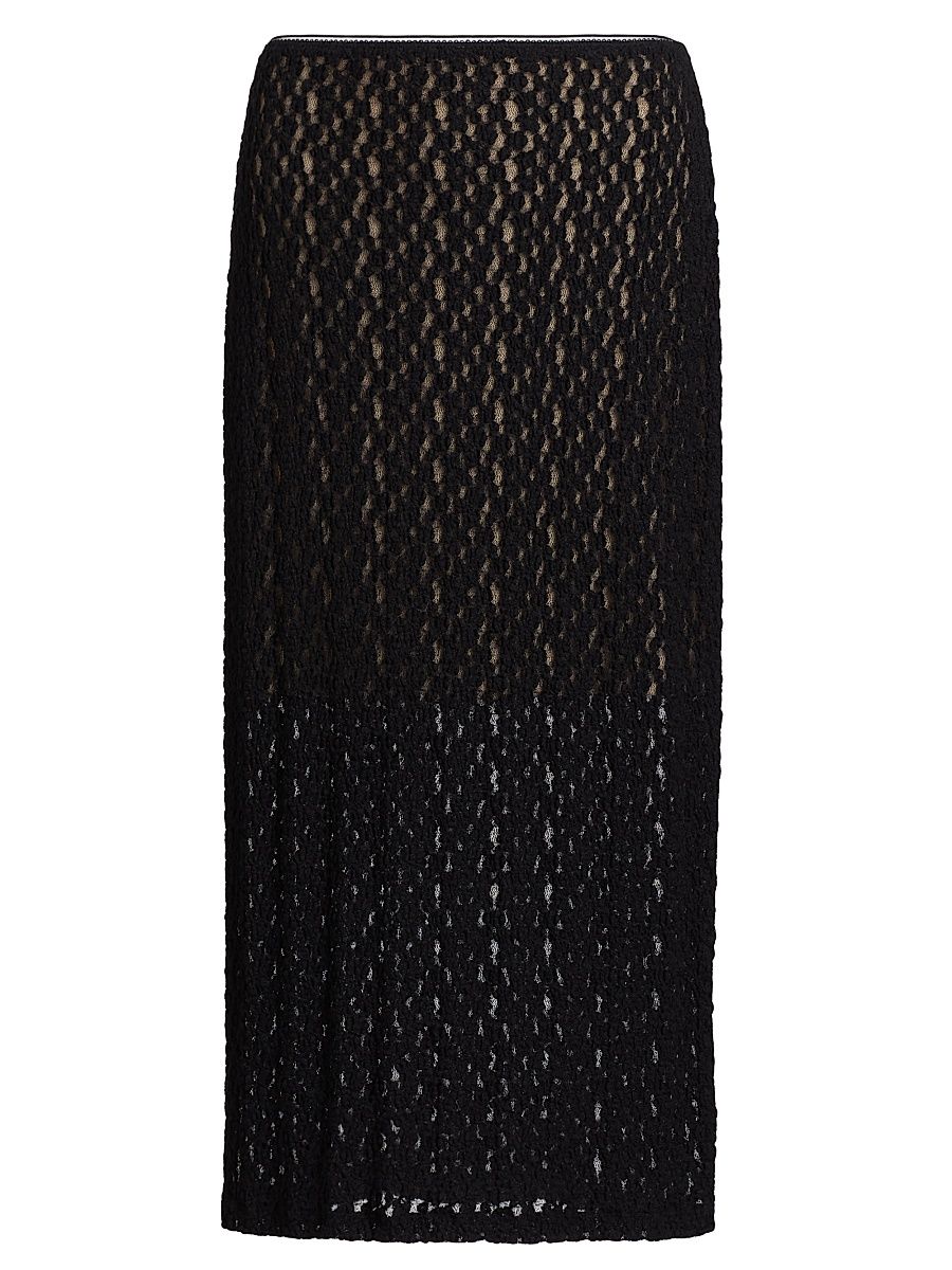 Women's Floral Lace Smocked Midi-Skirt - Black - Size XXS