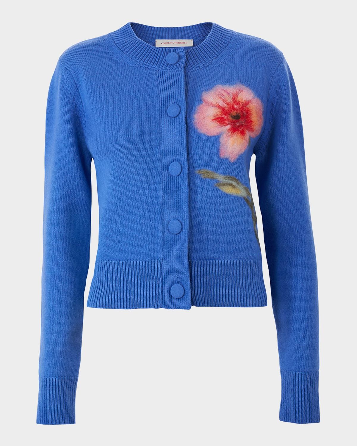 Flower Wool Crewneck Cardigan