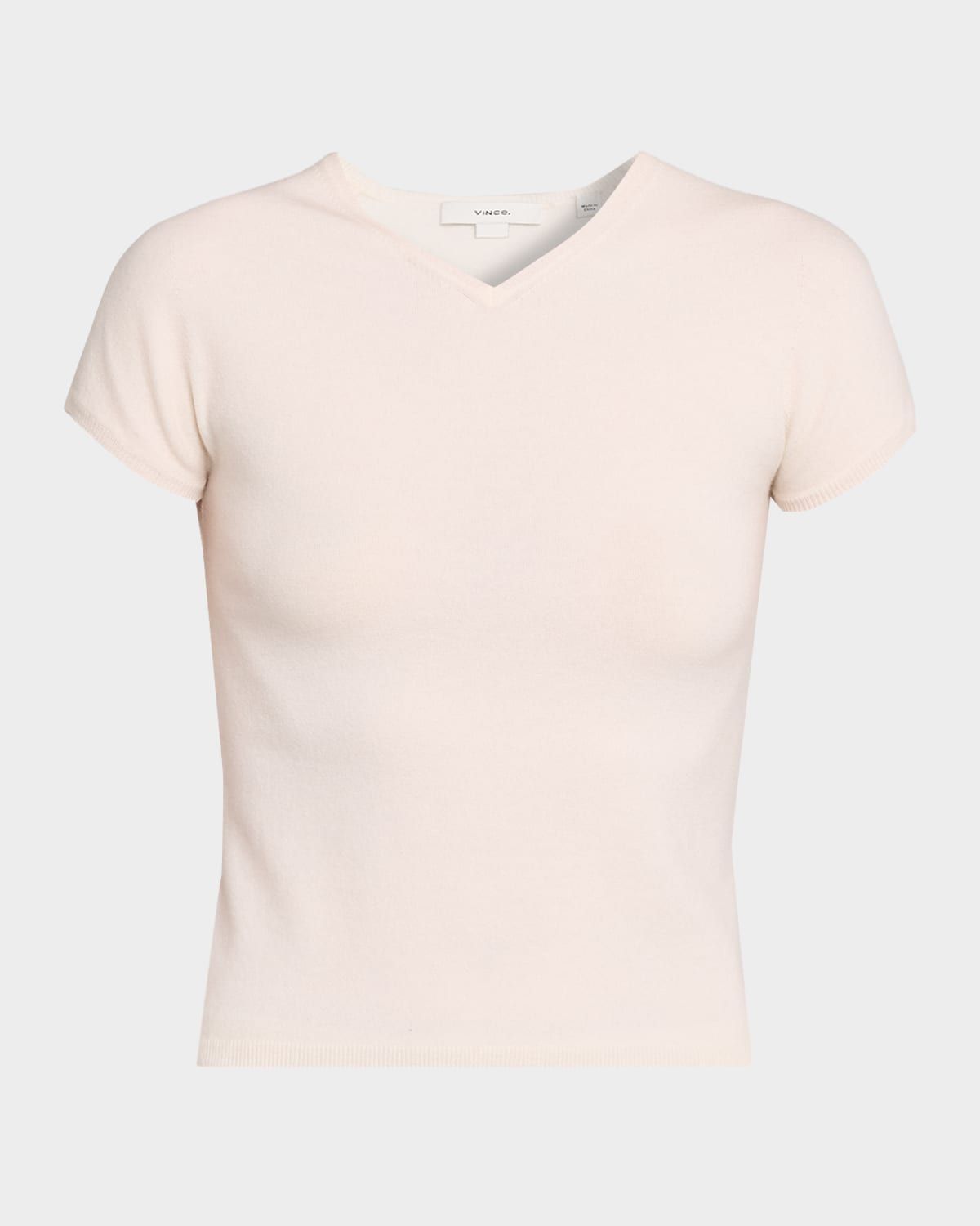 Cashmere-Blend High V-Neck Short-Sleeve Sweater
