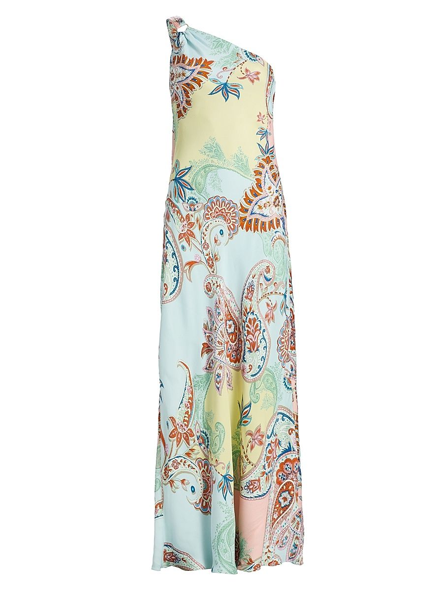 Women's One-Shoulder Sash Paisley Maxi Dress - Size XL