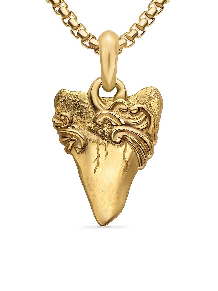 Men's Waves Shark Tooth Amulet in 18K Yellow Gold, 25MM - Gold