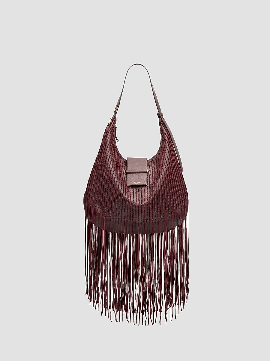 Women's Medium Leather Hobo Bag - Deep Merlot Shiny Gold