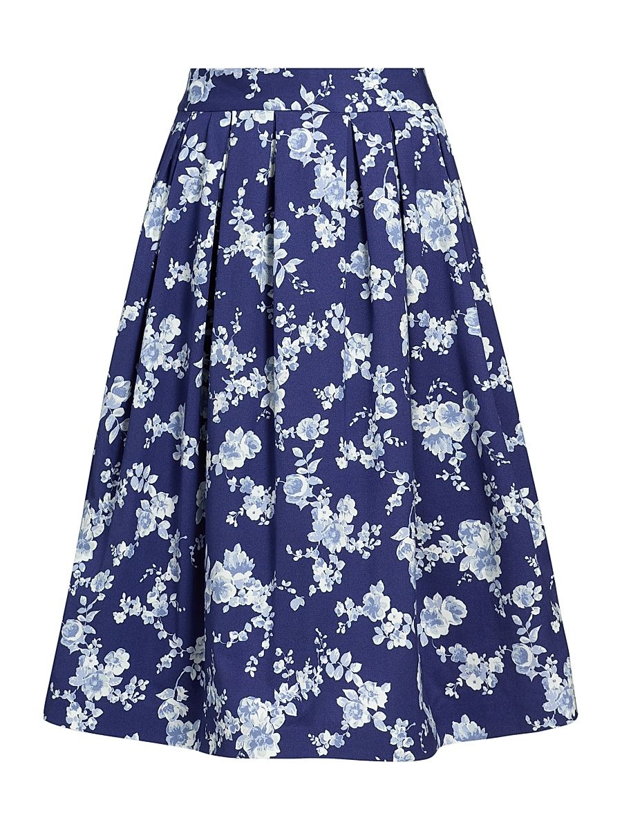Women's Floral Pleated Midi-Skirt - Nautilus Multi - Size 6