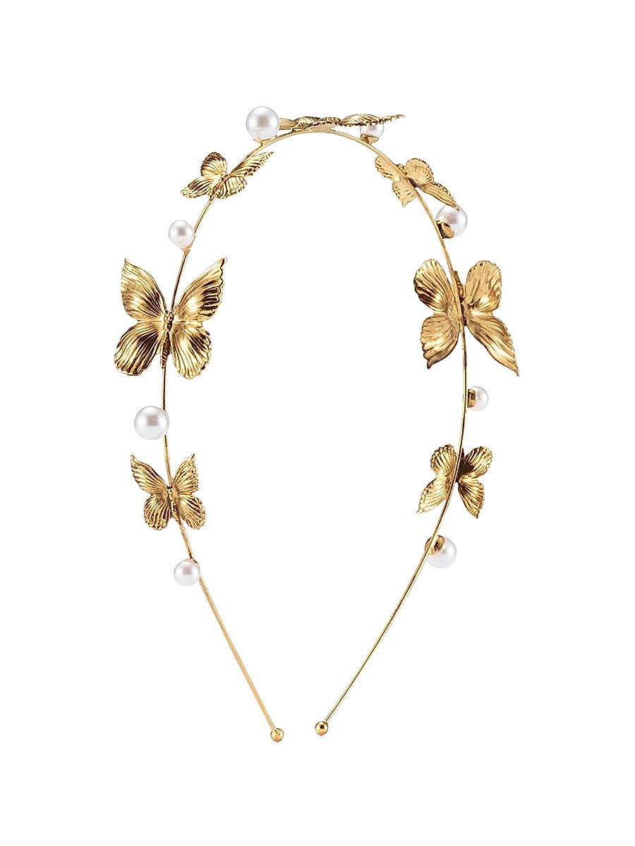 Women's Silvie Butterfly & Faux Pearl Headband - Gold