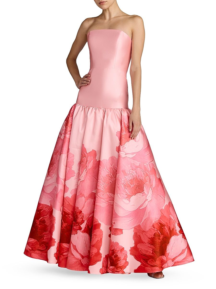 Women's Floral Mikado Strapless Gown - Blush Multi - Size 14
