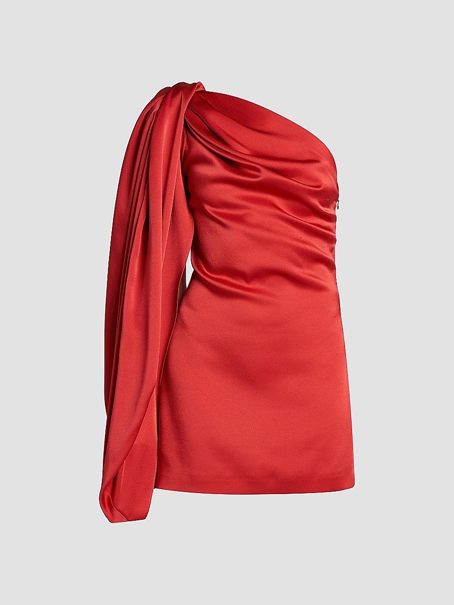 Women's Satin Drape Mini Dress - Tomato - Size 10