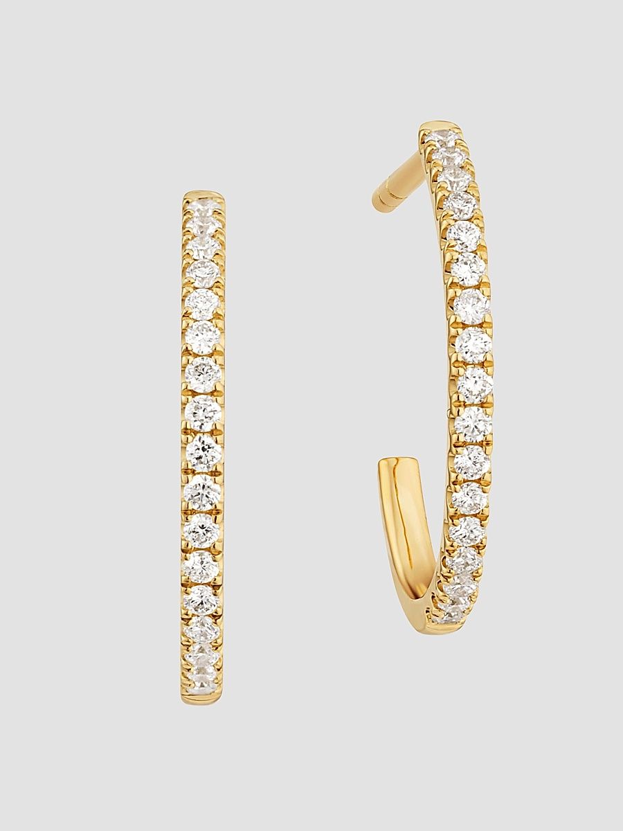 Women's 14K Yellow Gold Regal Diamond Open Hoops - Gold