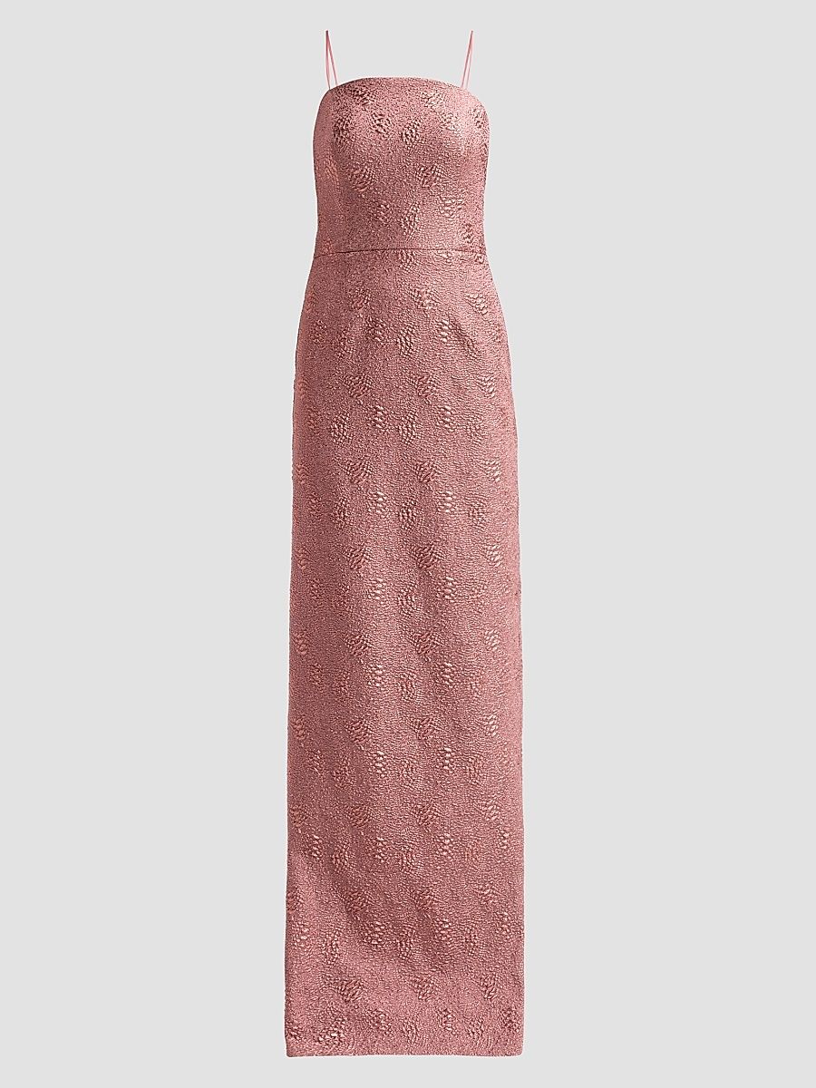 Women's Textured Metallic Jacquard Column Gown - Rose Gold - Size 18