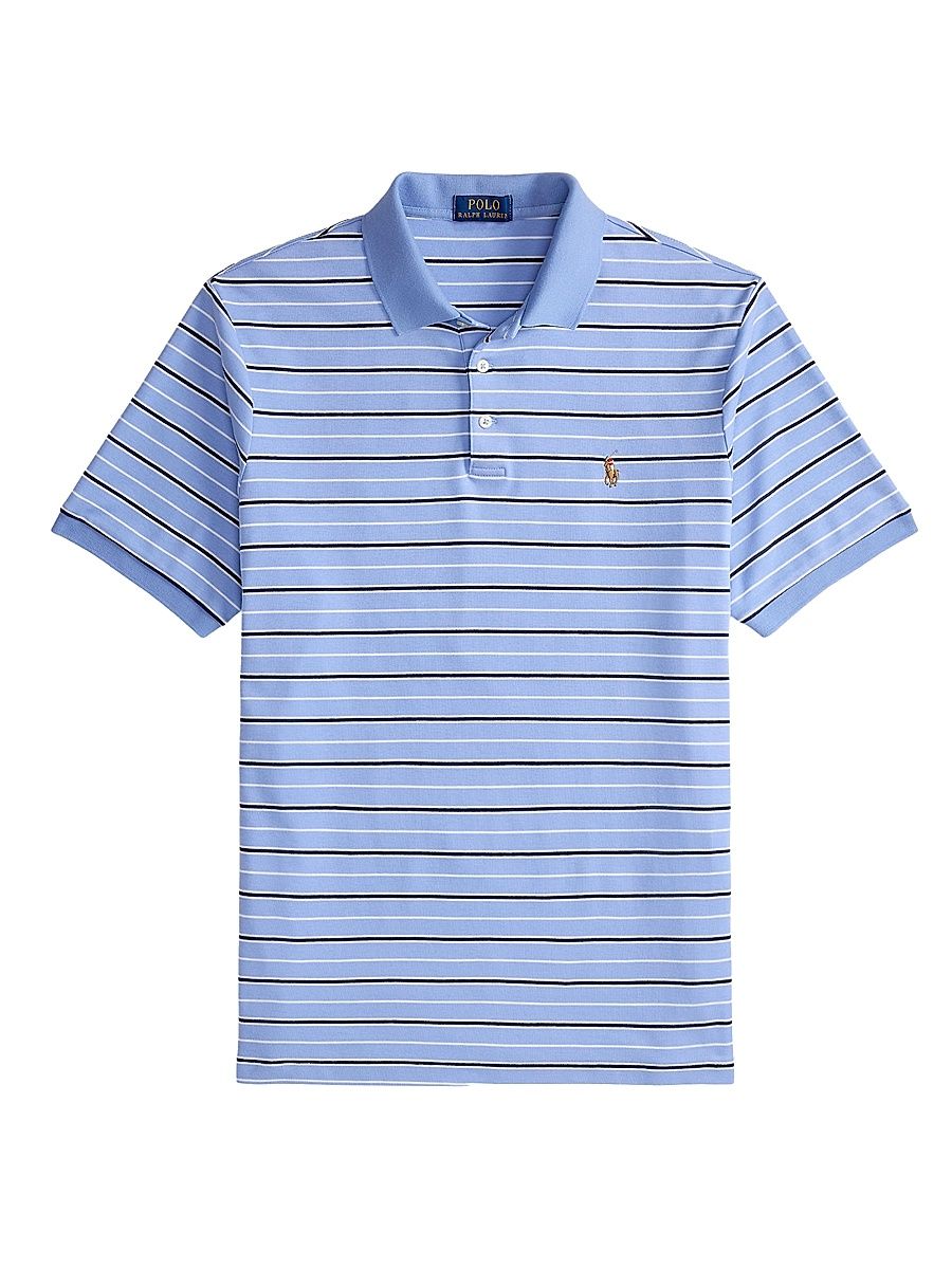 Men's Striped Cotton Polo Shirt - Fall Blue Multi - Size XXL
