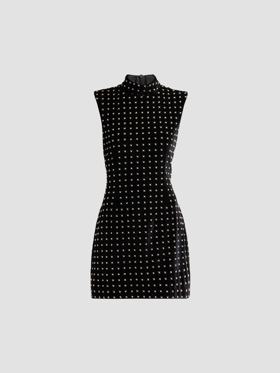 Ramy Brook Women's Courtney Embellished Velvet Sheath Mini Dress - Black Pearl - Size 12
