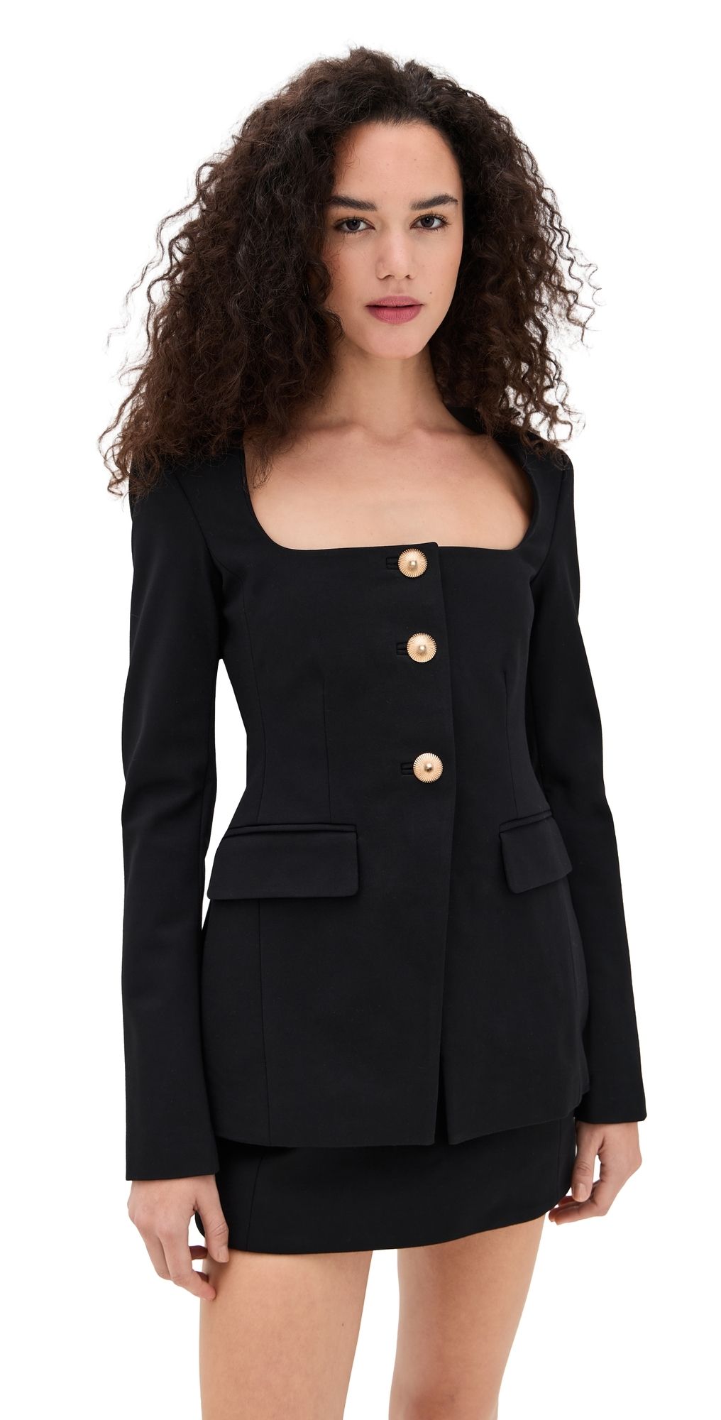 Good American Soft Stretch Ponte Sculpted Blazer Black001 XS