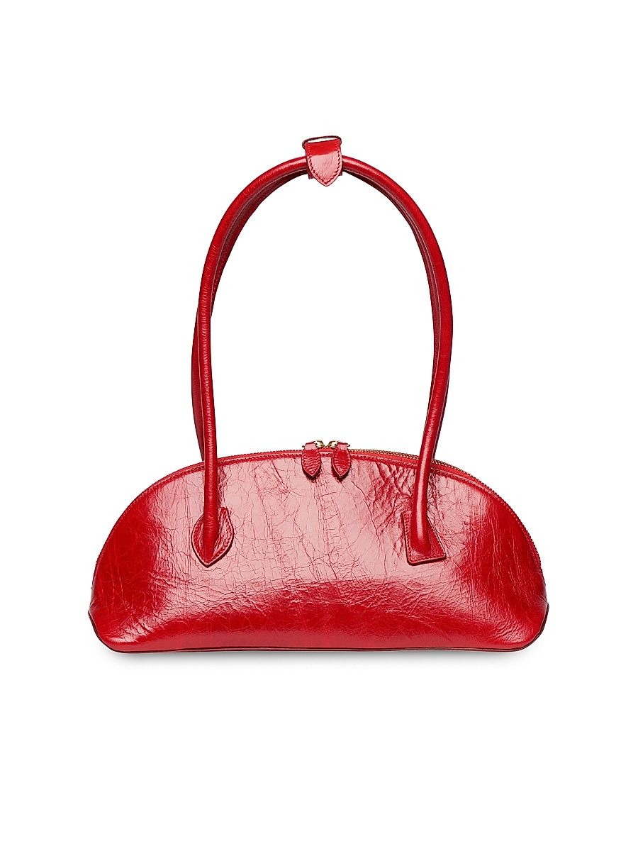 Women's EW Dome Leather Shoulder Bag - Glossy Red - Size 10