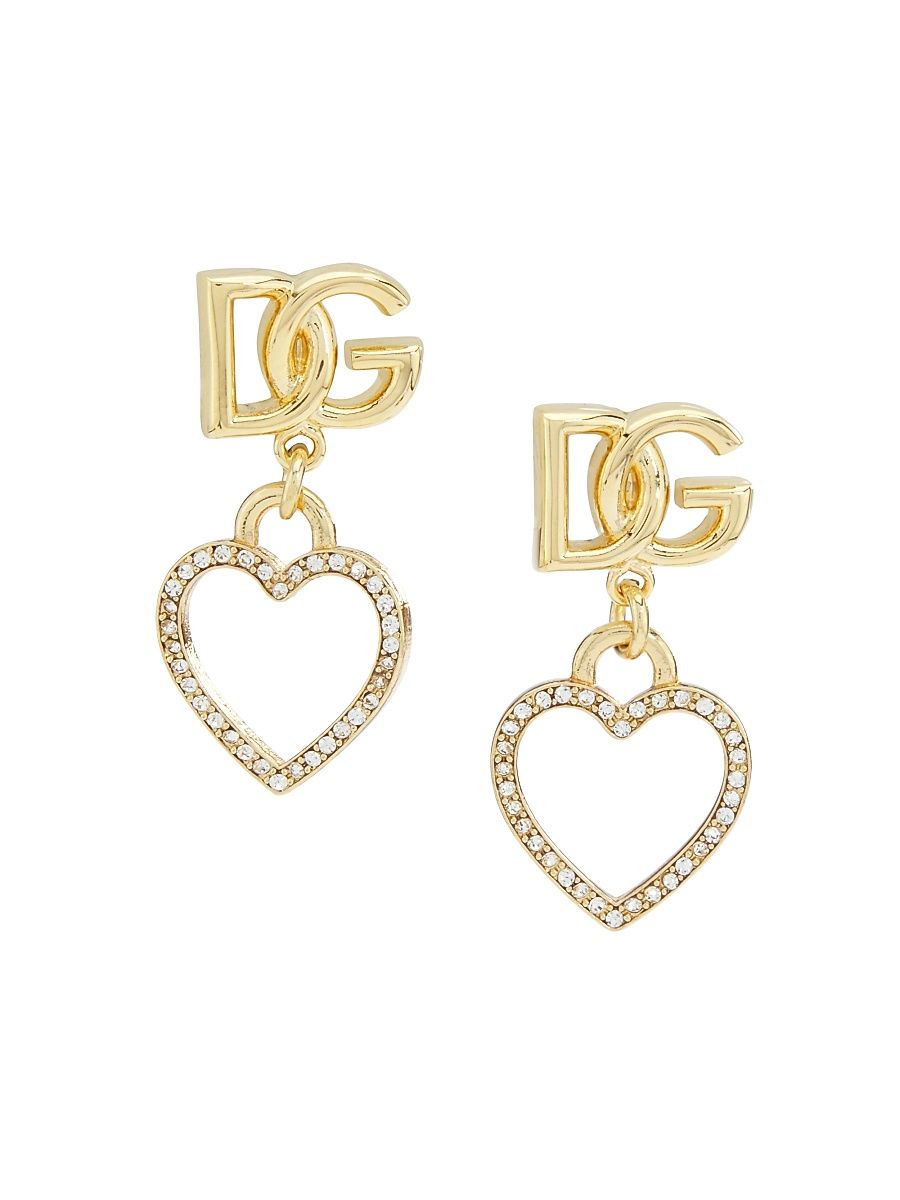 Women's Goldtone & Crystal Logo Heart Drop Earrings - Gold