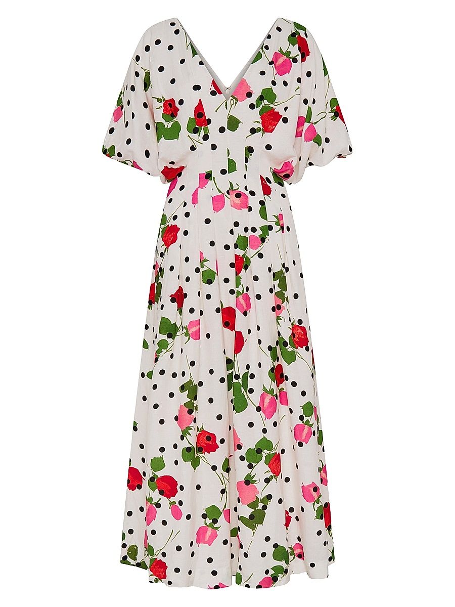 Women's Vicky Polka Dot & Floral A-Line Midi-Dress - Polka Dot Rose - Size 10