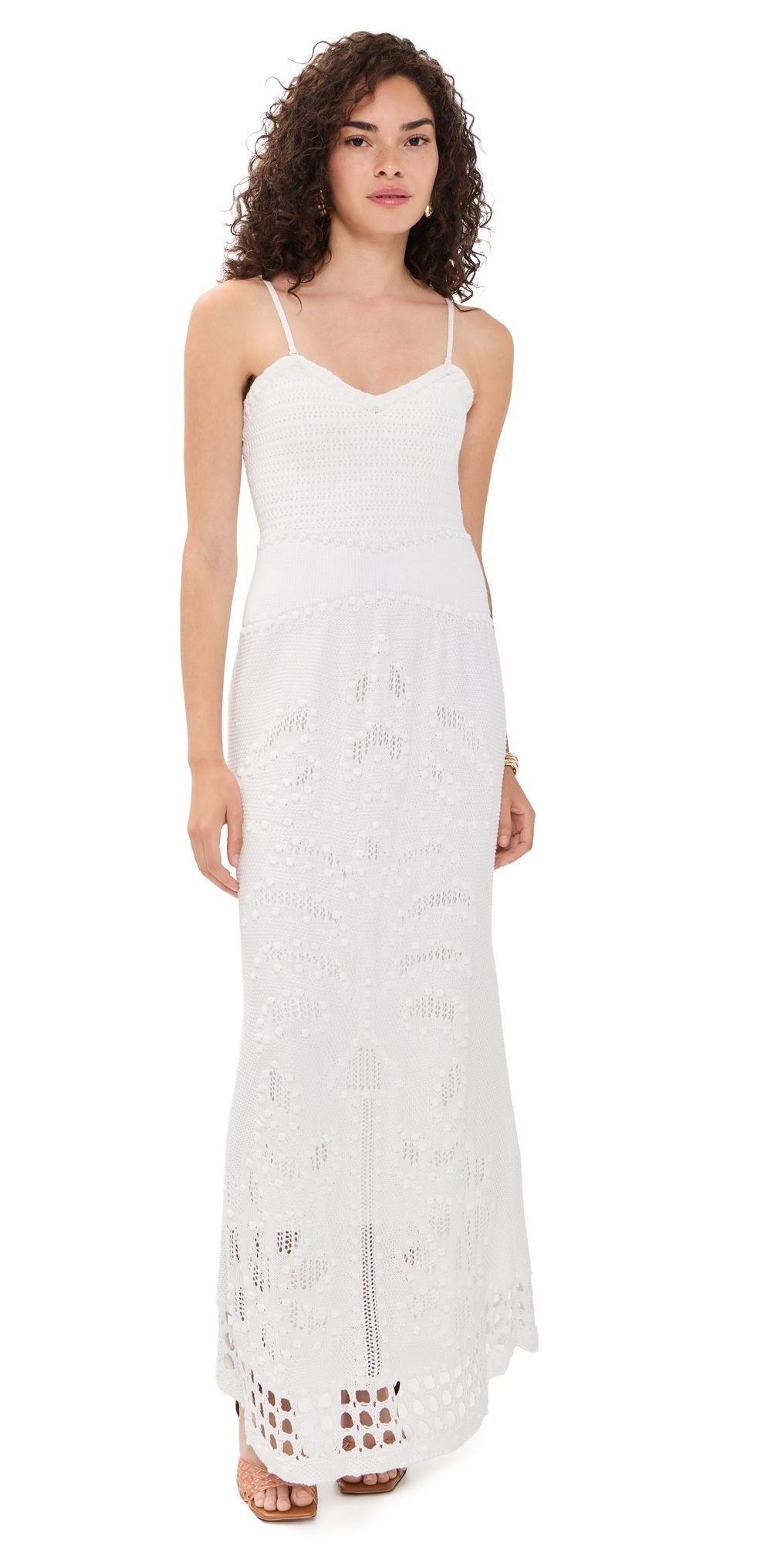 FARM Rio Palm Tree Knit Midi Dress Off-White L