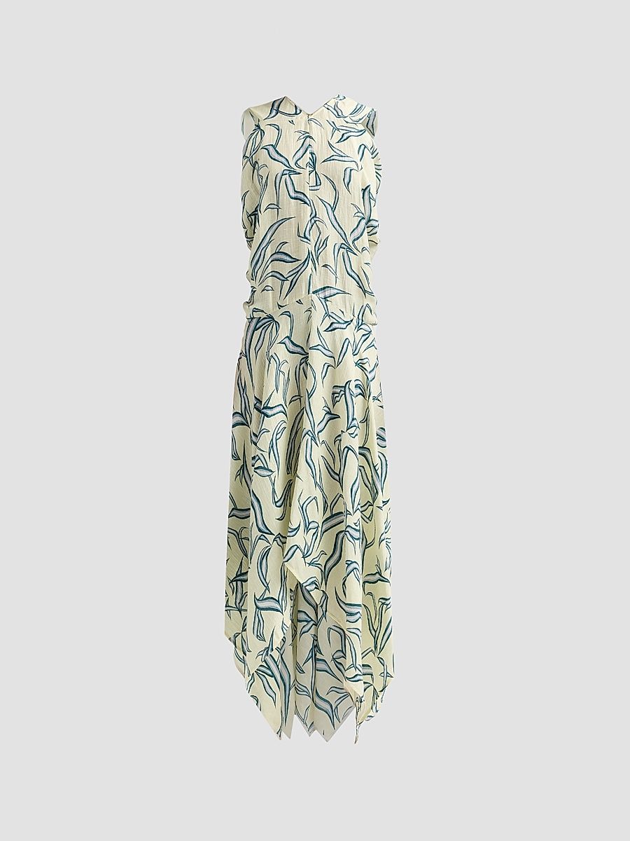 Proenza Schouler Women's Sybella Printed Silk-Linen Dress - Pale Yellow Multi - Size 10