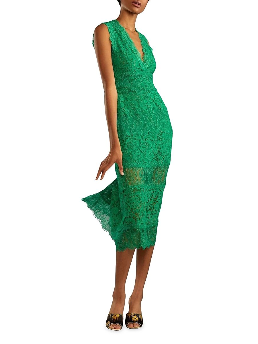 Women's Lace Sleeveless Midi-Dress - Green - Size Large