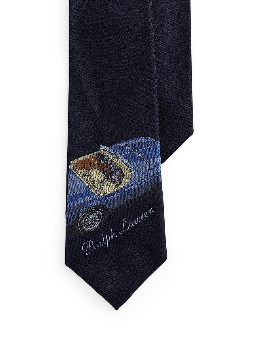 Men's Automotive Scenic Silk-Cashmere Tie - Navy