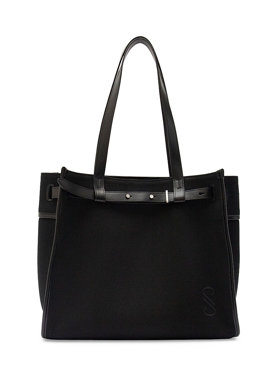 Women's Canvas & Leather Belted Tote - Black
