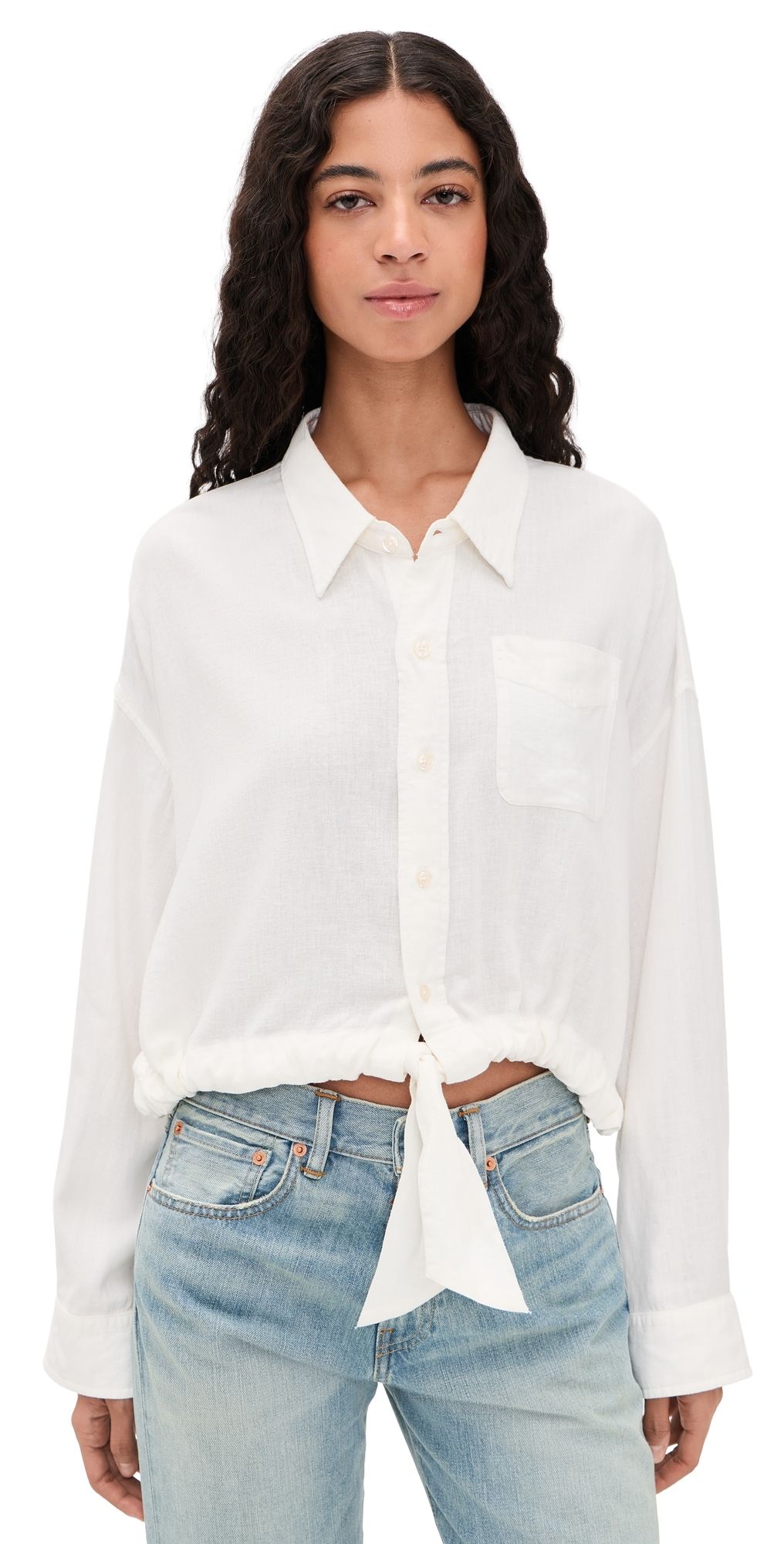 Denimist Long Sleeve Front Tie Shirt White L