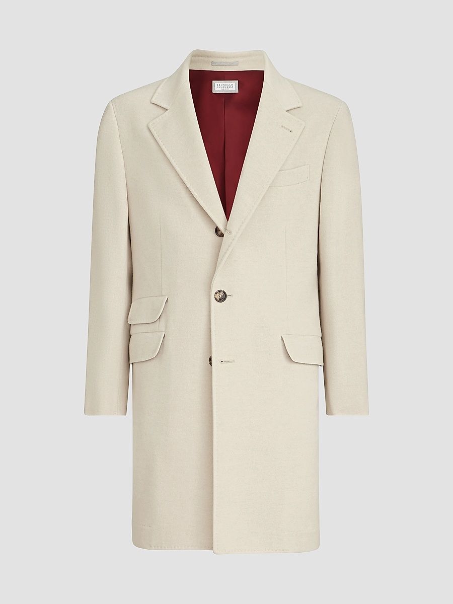 Men's Lightweight Water-Resistant Cashmere Coat with Double Vents - Sand - Size 42