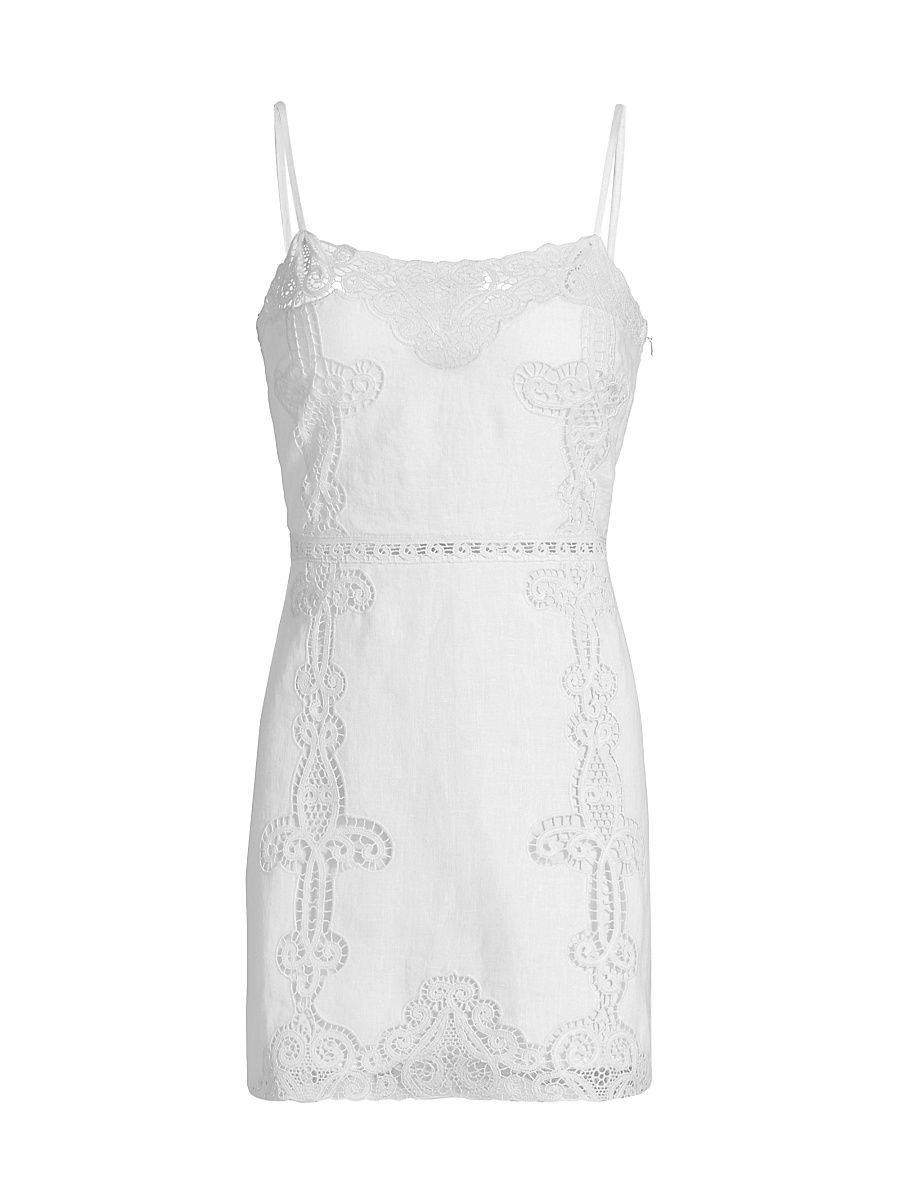 Women's Olivine Embroidered Linen Minidress - Optic White - Size 10