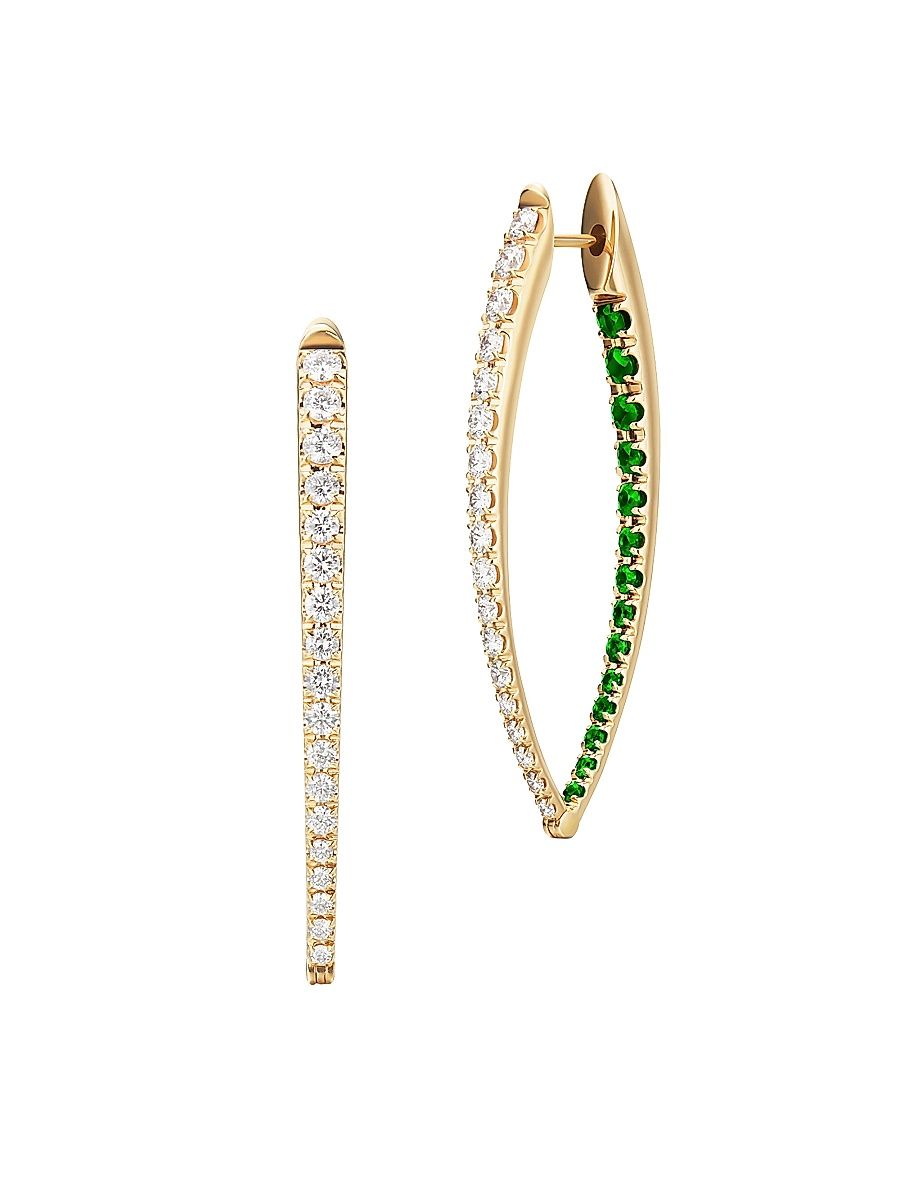Women's Cristina 18K Yellow Gold, 1.18 TCW Diamond & Tsavorite Garnet Large Marquise Hoop Earrings - Yellow Gold