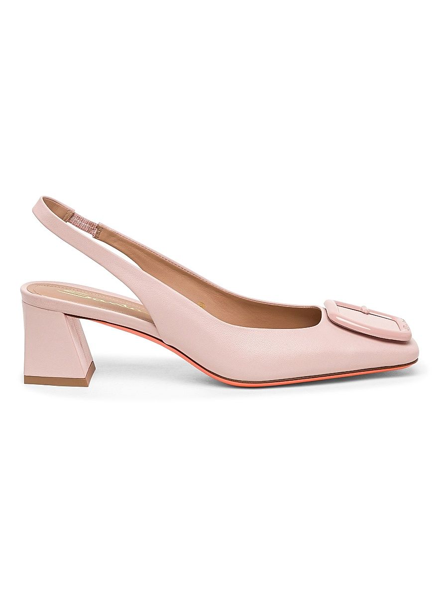 Women's Lemon 50MM Buckle-Detailed Leather Slingback Pumps - Pink - Size 11