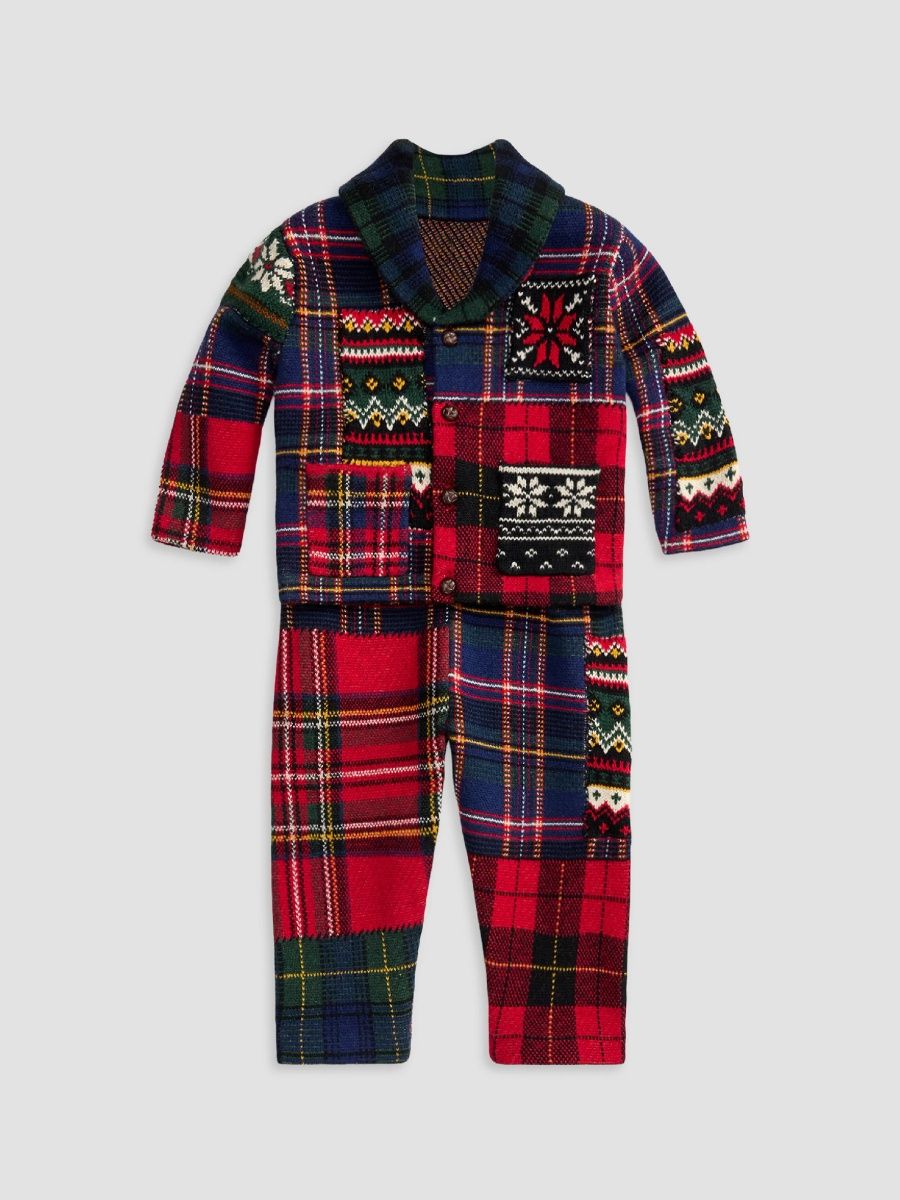 Polo Ralph Lauren Boy's Baby Boy's Plaid Patchwork Cotton-Wool Cardigan & Pants Set - Polo Black Multi - Size 9 Months