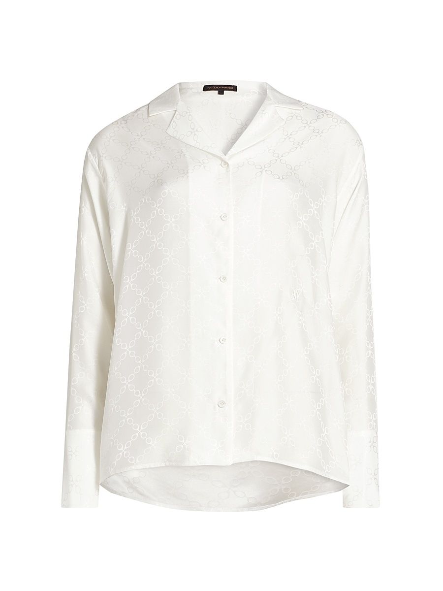 Women's Printed Silk Camp Shirt - Ivory - Size Large