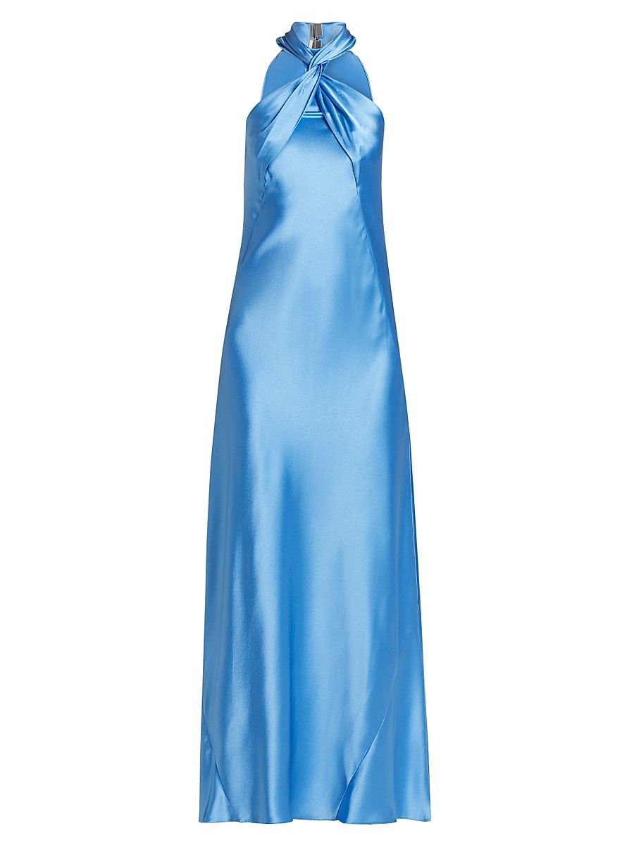 Women's Portico Satin Twist Halter Gown - Sky Blue - Size 8
