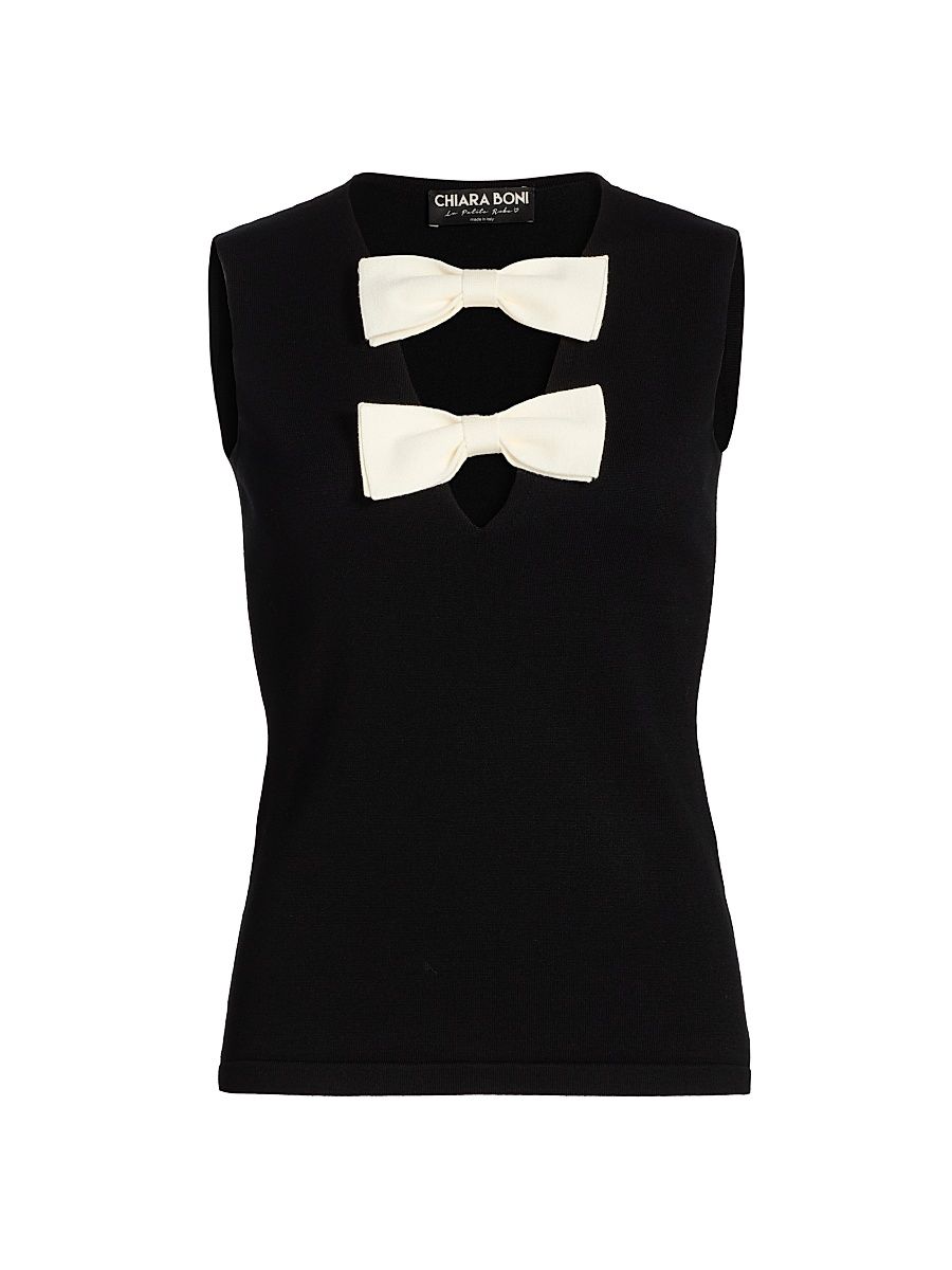 Women's Trixtan Pepper Bow Top - Black White Bows - Size Large